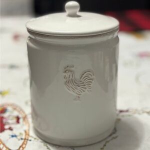 White Ceramic Canister with Rooster Design